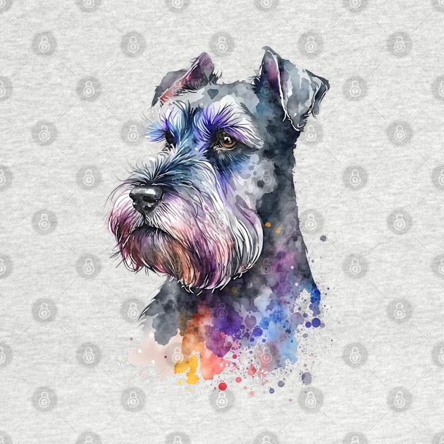 Rainbow Schnauzer Watercolor Art by doglovershirts